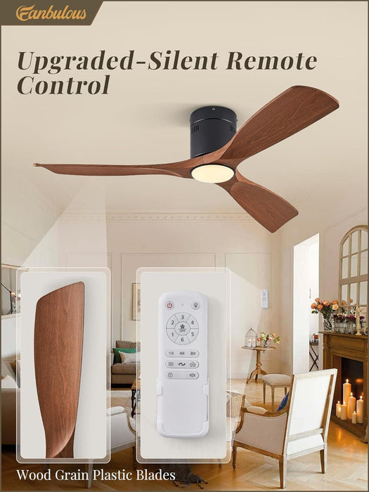 52 in. Ceiling Fan with Lights and Remote, Modern Flush Mount Ceiling Fan, Low Profile Reversible DC Ceiling Fan for Bedroom Living Room Patio-5-ErisView