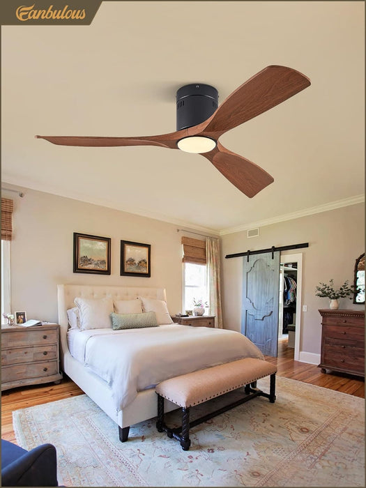 52 in. Ceiling Fan with Lights and Remote, Modern Flush Mount Ceiling Fan, Low Profile Reversible DC Ceiling Fan for Bedroom Living Room Patio-7-ErisView