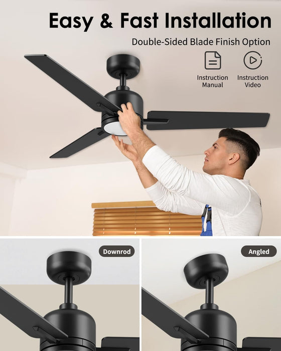 52 in. Ceiling Fan with Lights and Remote, Modern Reversible Dimmable Noiseless Ceiling Fan for Bedroom Living Room Dining Room-3-ErisView