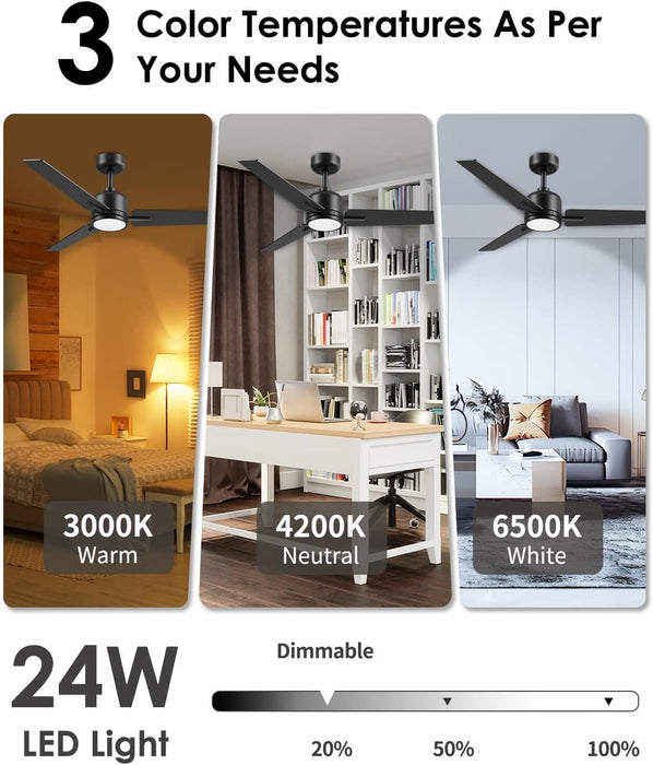 52 in. Ceiling Fan with Lights and Remote, Modern Reversible Dimmable Noiseless Ceiling Fan for Bedroom Living Room Dining Room-4-ErisView
