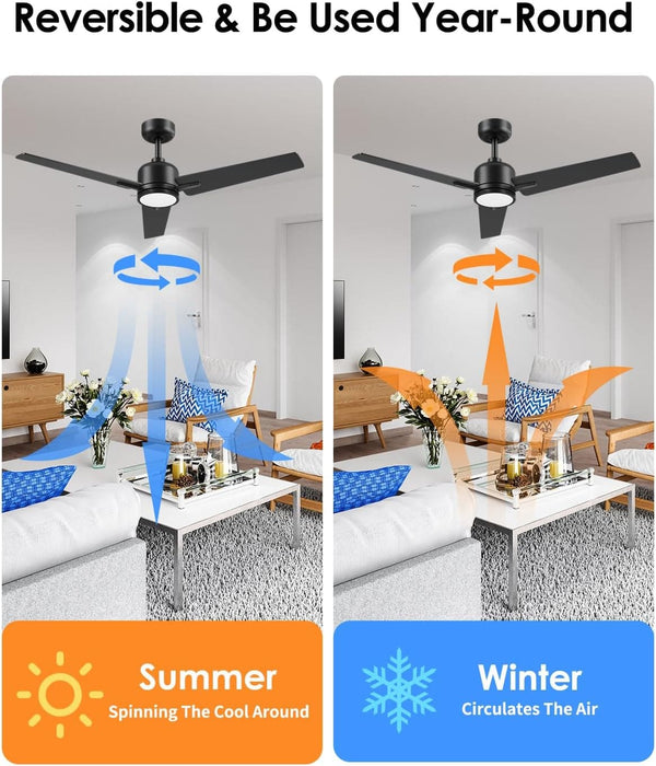 52 in. Ceiling Fan with Lights and Remote, Modern Reversible Dimmable Noiseless Ceiling Fan for Bedroom Living Room Dining Room-5-ErisView