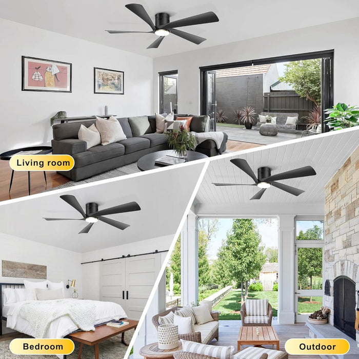 52 in. Ceiling Fan with Low Profile Light Remote APP Control, Modern Indoor Outdoor Silent Flush Mount Ceiling Fan-7-ErisView