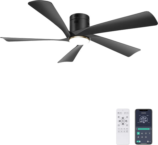 52 in. Ceiling Fan with Low Profile Light Remote APP Control, Modern Indoor Outdoor Silent Flush Mount Ceiling Fan-1-ErisView