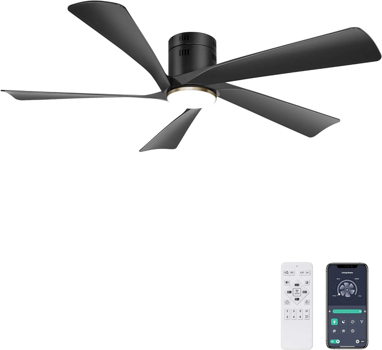 52 in. Ceiling Fan with Low Profile Light Remote APP Control, Modern Indoor Outdoor Silent Flush Mount Ceiling Fan-1-ErisView