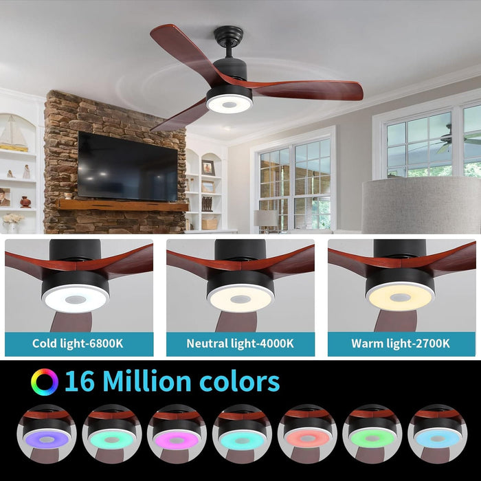52 in. Ceiling Fan with RGB Dimming LED Light Music Bluetooth Speaker Remote Control, Reversible Ceiling Fan Summer Winter for Living Room Bedroom-10-ErisView