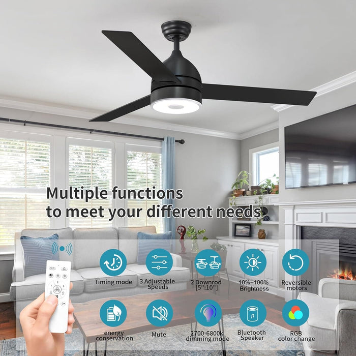 52 in. Ceiling Fan with RGB Dimming LED Light Music Bluetooth Speaker Remote Control, Reversible Ceiling Fan Summer Winter for Living Room Bedroom-14-ErisView