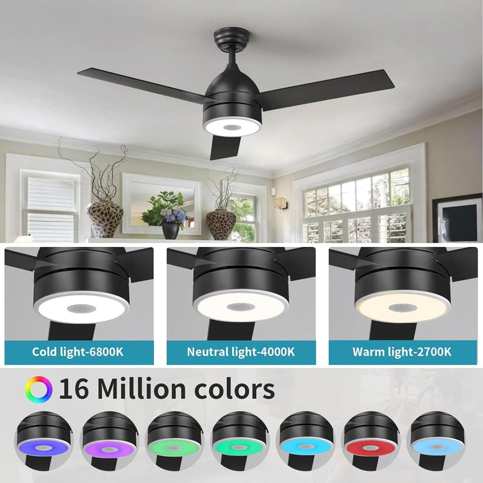52 in. Ceiling Fan with RGB Dimming LED Light Music Bluetooth Speaker Remote Control, Reversible Ceiling Fan Summer Winter for Living Room Bedroom-16-ErisView