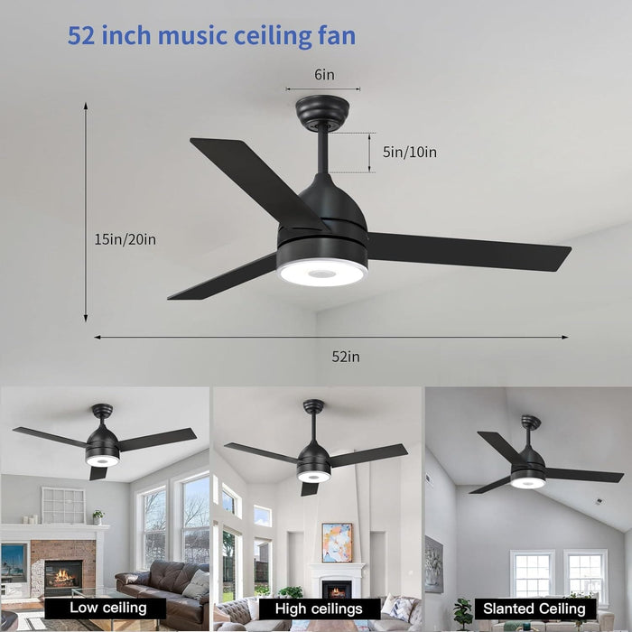 52 in. Ceiling Fan with RGB Dimming LED Light Music Bluetooth Speaker Remote Control, Reversible Ceiling Fan Summer Winter for Living Room Bedroom-18-ErisView