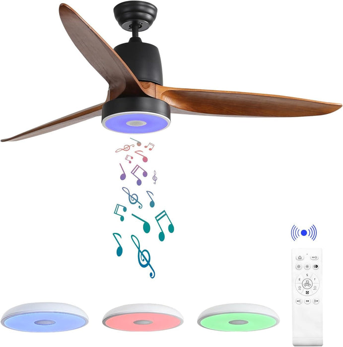 52 in. Ceiling Fan with RGB Dimming LED Light Music Bluetooth Speaker Remote Control, Reversible Ceiling Fan Summer Winter for Living Room Bedroom-19-ErisView