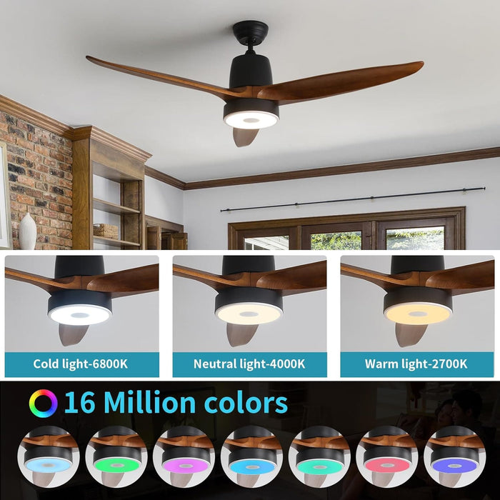 52 in. Ceiling Fan with RGB Dimming LED Light Music Bluetooth Speaker Remote Control, Reversible Ceiling Fan Summer Winter for Living Room Bedroom-22-ErisView
