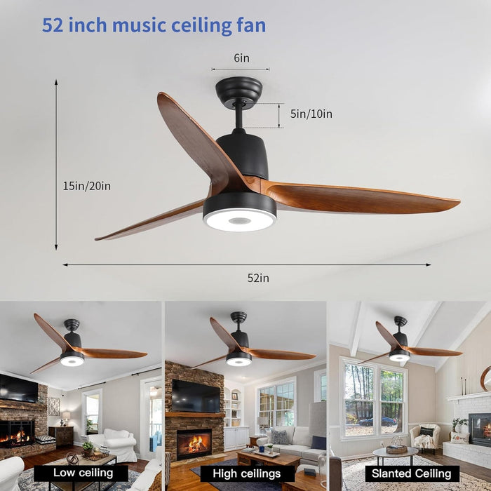 52 in. Ceiling Fan with RGB Dimming LED Light Music Bluetooth Speaker Remote Control, Reversible Ceiling Fan Summer Winter for Living Room Bedroom-24-ErisView