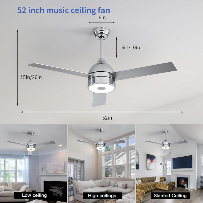 52 in. Ceiling Fan with RGB Dimming LED Light Music Bluetooth Speaker Remote Control, Reversible Ceiling Fan Summer Winter for Living Room Bedroom-30-ErisView