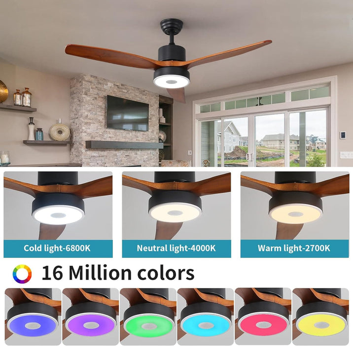 52 in. Ceiling Fan with RGB Dimming LED Light Music Bluetooth Speaker Remote Control, Reversible Ceiling Fan Summer Winter for Living Room Bedroom-32-ErisView