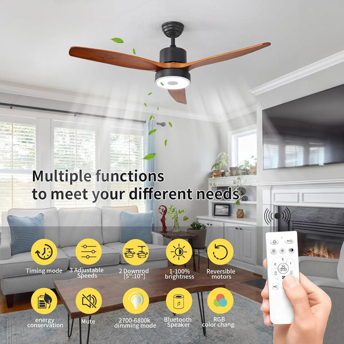 52 in. Ceiling Fan with RGB Dimming LED Light Music Bluetooth Speaker Remote Control, Reversible Ceiling Fan Summer Winter for Living Room Bedroom-33-ErisView