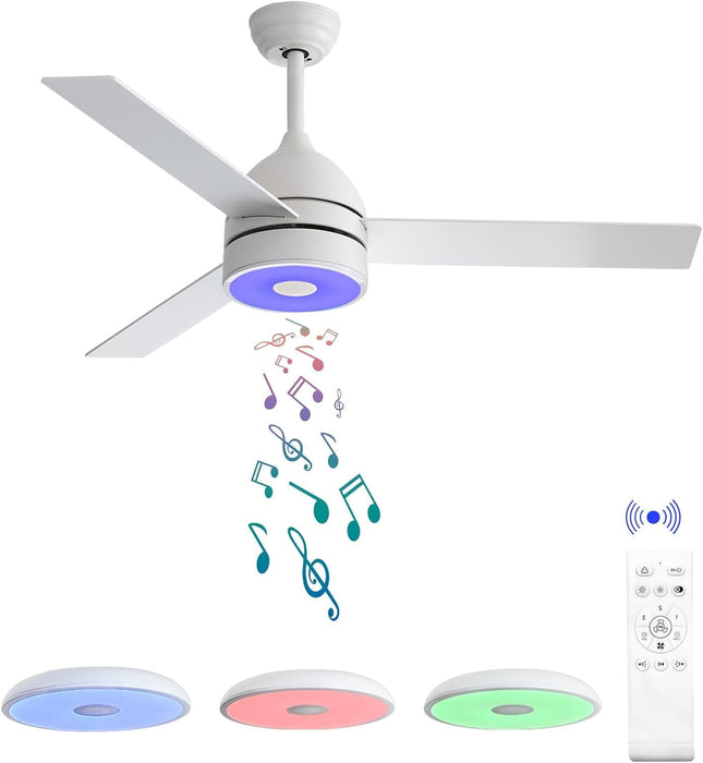 52 in. Ceiling Fan with RGB Dimming LED Light Music Bluetooth Speaker Remote Control, Reversible Ceiling Fan Summer Winter for Living Room Bedroom-37-ErisView