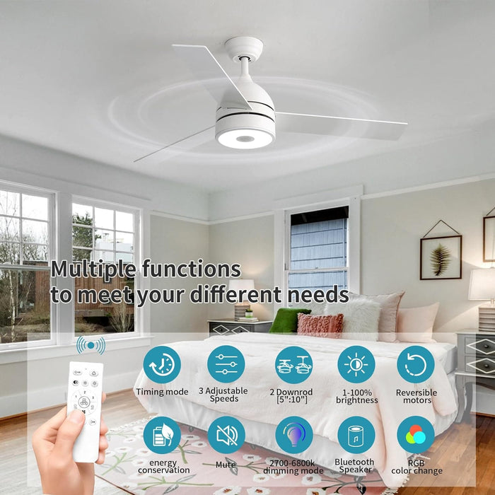 52 in. Ceiling Fan with RGB Dimming LED Light Music Bluetooth Speaker Remote Control, Reversible Ceiling Fan Summer Winter for Living Room Bedroom-38-ErisView