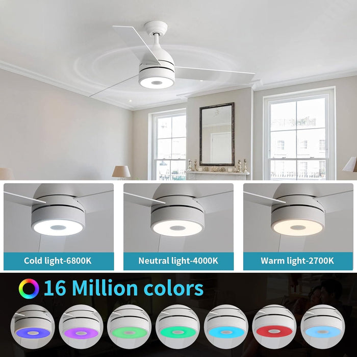 52 in. Ceiling Fan with RGB Dimming LED Light Music Bluetooth Speaker Remote Control, Reversible Ceiling Fan Summer Winter for Living Room Bedroom-40-ErisView