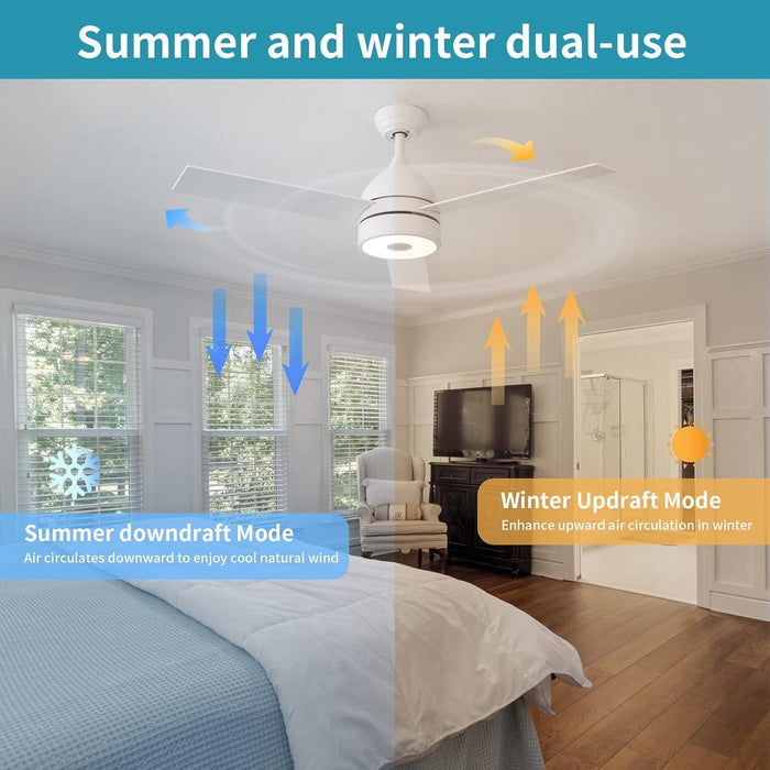 52 in. Ceiling Fan with RGB Dimming LED Light Music Bluetooth Speaker Remote Control, Reversible Ceiling Fan Summer Winter for Living Room Bedroom-41-ErisView