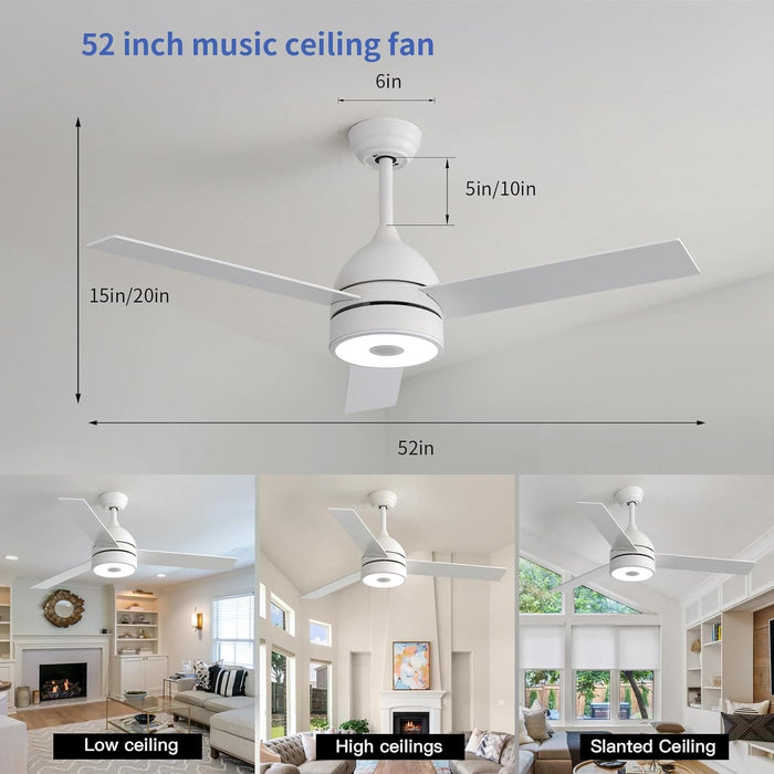 52 in. Ceiling Fan with RGB Dimming LED Light Music Bluetooth Speaker Remote Control, Reversible Ceiling Fan Summer Winter for Living Room Bedroom-42-ErisView