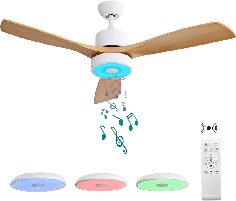 52 in. Ceiling Fan with RGB Dimming LED Light Music Bluetooth Speaker Remote Control, Reversible Ceiling Fan Summer Winter for Living Room Bedroom-43-ErisView