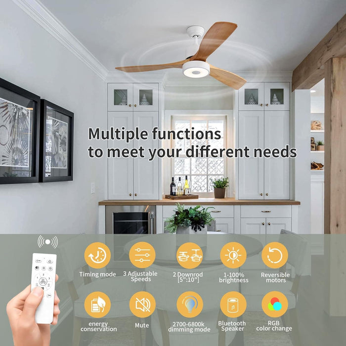 52 in. Ceiling Fan with RGB Dimming LED Light Music Bluetooth Speaker Remote Control, Reversible Ceiling Fan Summer Winter for Living Room Bedroom-44-ErisView