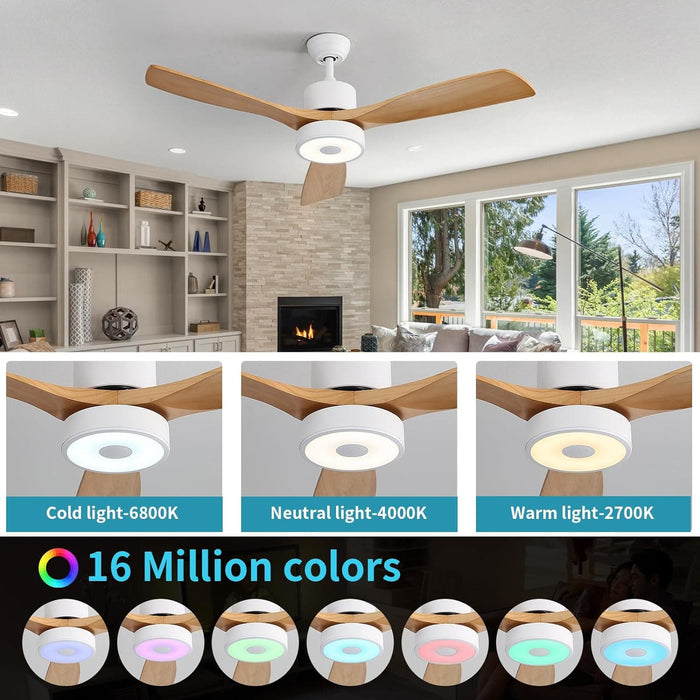52 in. Ceiling Fan with RGB Dimming LED Light Music Bluetooth Speaker Remote Control, Reversible Ceiling Fan Summer Winter for Living Room Bedroom-46-ErisView