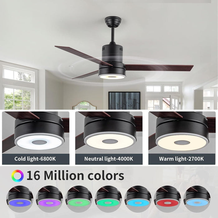 52 in. Ceiling Fan with RGB Dimming LED Light Music Bluetooth Speaker Remote Control, Reversible Ceiling Fan Summer Winter for Living Room Bedroom-4-ErisView