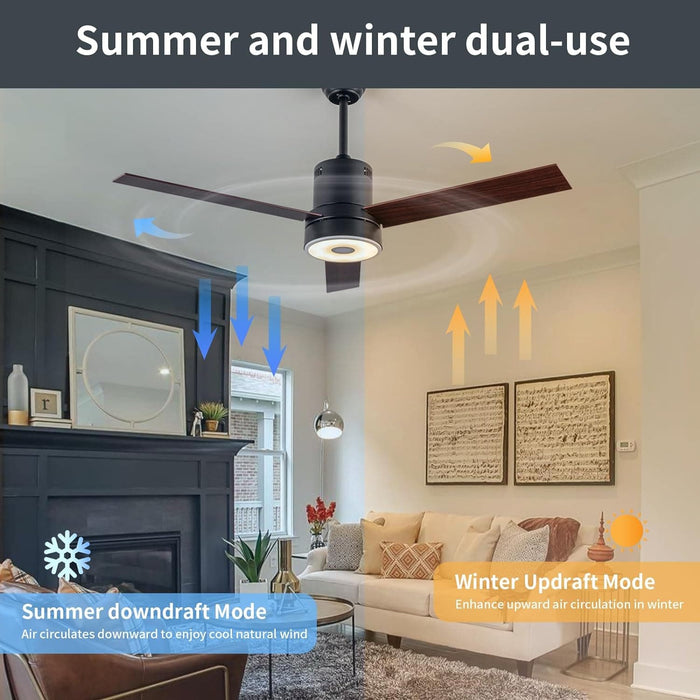 52 in. Ceiling Fan with RGB Dimming LED Light Music Bluetooth Speaker Remote Control, Reversible Ceiling Fan Summer Winter for Living Room Bedroom-5-ErisView