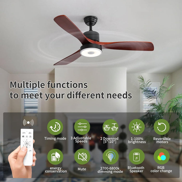 52 in. Ceiling Fan with RGB Dimming LED Light Music Bluetooth Speaker Remote Control, Reversible Ceiling Fan Summer Winter for Living Room Bedroom-8-ErisView