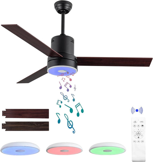 52 in. Ceiling Fan with RGB Dimming LED Light Music Bluetooth Speaker Remote Control, Reversible Ceiling Fan Summer Winter for Living Room Bedroom-1-ErisView