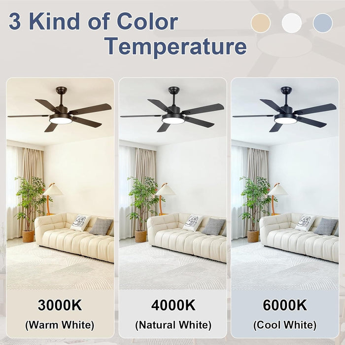 52 in. Ceiling Fan with Remote, Bedroom Ceiling Fans with Lights, Quiet Reversible Fan for Summer Winter, Modern Ceiling Fan for Living Room Dining Room-2-ErisView