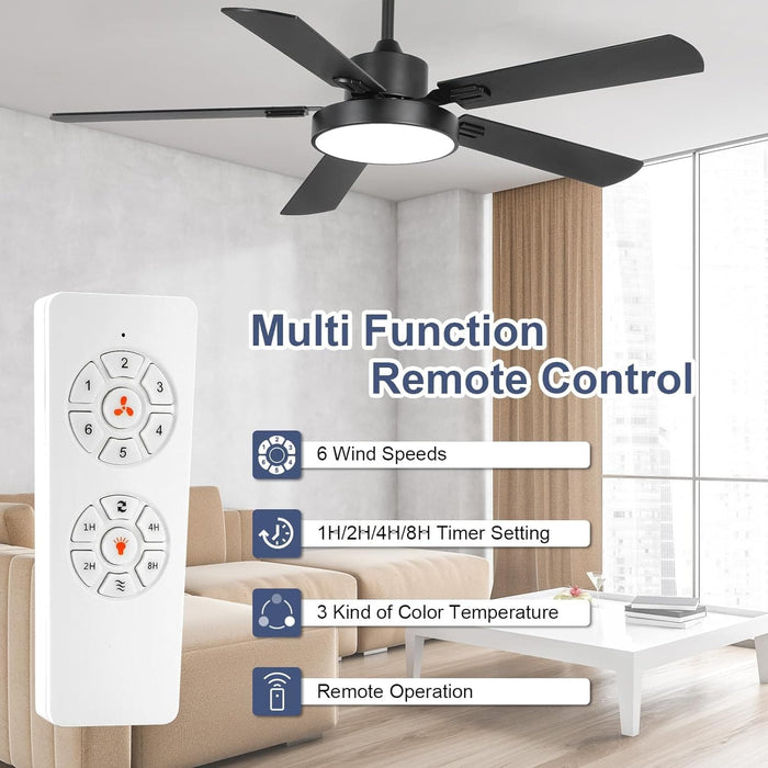 52 in. Ceiling Fan with Remote, Bedroom Ceiling Fans with Lights, Quiet Reversible Fan for Summer Winter, Modern Ceiling Fan for Living Room Dining Room-3-ErisView