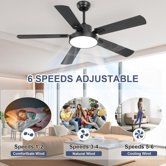 52 in. Ceiling Fan with Remote, Bedroom Ceiling Fans with Lights, Quiet Reversible Fan for Summer Winter, Modern Ceiling Fan for Living Room Dining Room-4-ErisView