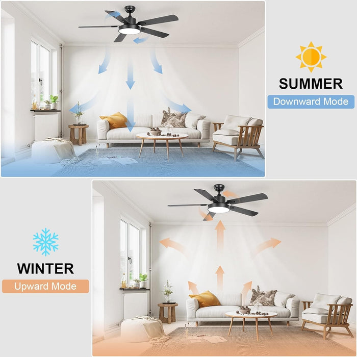 52 in. Ceiling Fan with Remote, Bedroom Ceiling Fans with Lights, Quiet Reversible Fan for Summer Winter, Modern Ceiling Fan for Living Room Dining Room-5-ErisView