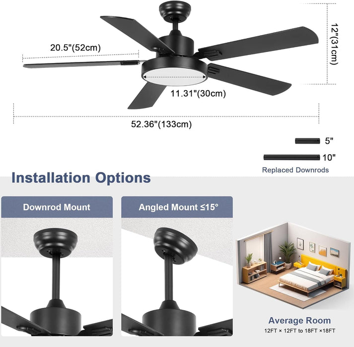 52 in. Ceiling Fan with Remote, Bedroom Ceiling Fans with Lights, Quiet Reversible Fan for Summer Winter, Modern Ceiling Fan for Living Room Dining Room-8-ErisView