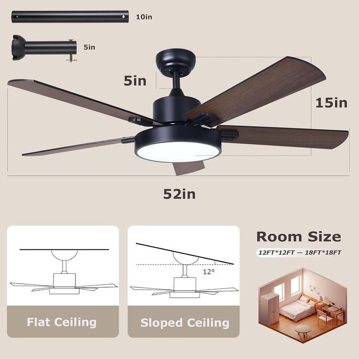 52 in. Ceiling Fan with Remote Control, Bedroom Ceiling Fans with Lights, Reversible Fan in Winter Summer, Dimmable Modern Living Room Fan-5-ErisView