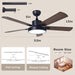 52 in. Ceiling Fan with Remote Control, Bedroom Ceiling Fans with Lights, Reversible Fan in Winter Summer, Dimmable Modern Living Room Fan-5-ErisView