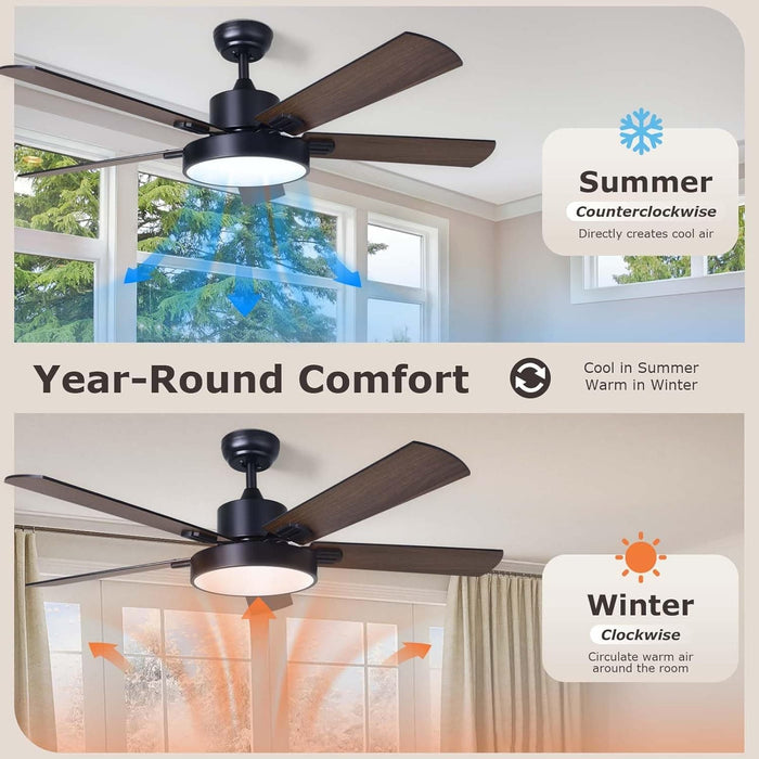 52 in. Ceiling Fan with Remote Control, Bedroom Ceiling Fans with Lights, Reversible Fan in Winter Summer, Dimmable Modern Living Room Fan-6-ErisView