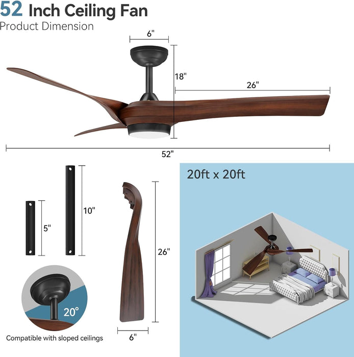 52 in. Ceiling Fan with Remote Control, Indoor Outdoor Ceiling Fan with Light, LED Dimmable DC Reversible Modern Outdoor Fan, Quiet Ceiling Fans-2-ErisView