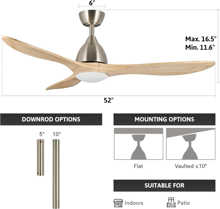 52 in. Ceiling Fan with Remote, Farmhouse Outdoor Ceiling Fan with Light, Reversible Quiet Ceiling Fans, Walnut Wood Ceiling Fan, Outdoor Patio Fans-14-ErisView