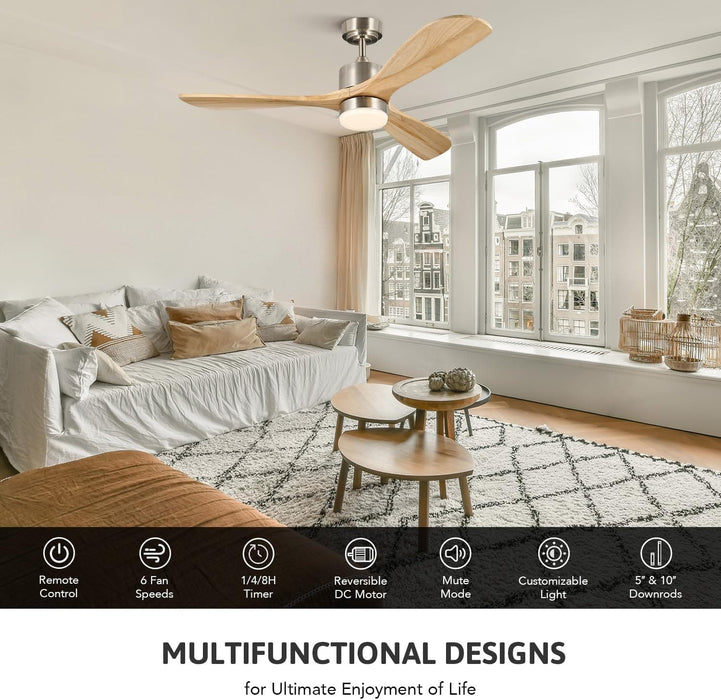 52 in. Ceiling Fan with Remote, Farmhouse Outdoor Ceiling Fan with Light, Reversible Quiet Ceiling Fans, Walnut Wood Ceiling Fan, Outdoor Patio Fans-16-ErisView
