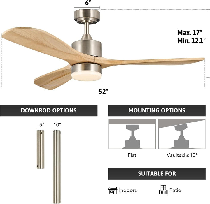 52 in. Ceiling Fan with Remote, Farmhouse Outdoor Ceiling Fan with Light, Reversible Quiet Ceiling Fans, Walnut Wood Ceiling Fan, Outdoor Patio Fans-21-ErisView