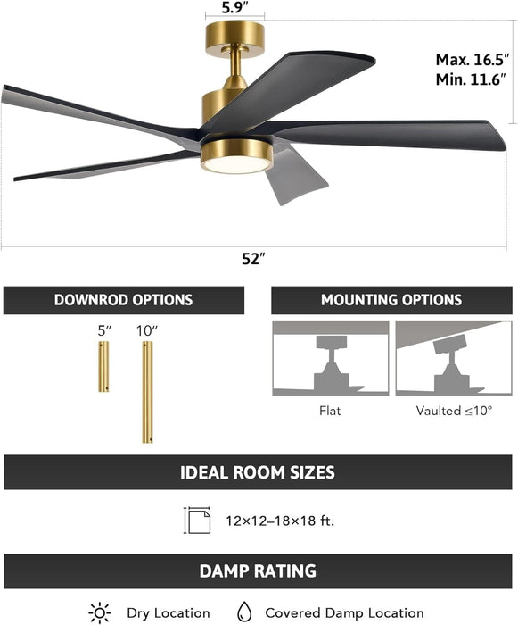 52 in. Ceiling Fan with Remote, Farmhouse Outdoor Ceiling Fan with Light, Reversible Quiet Ceiling Fans, Walnut Wood Ceiling Fan, Outdoor Patio Fans-28-ErisView