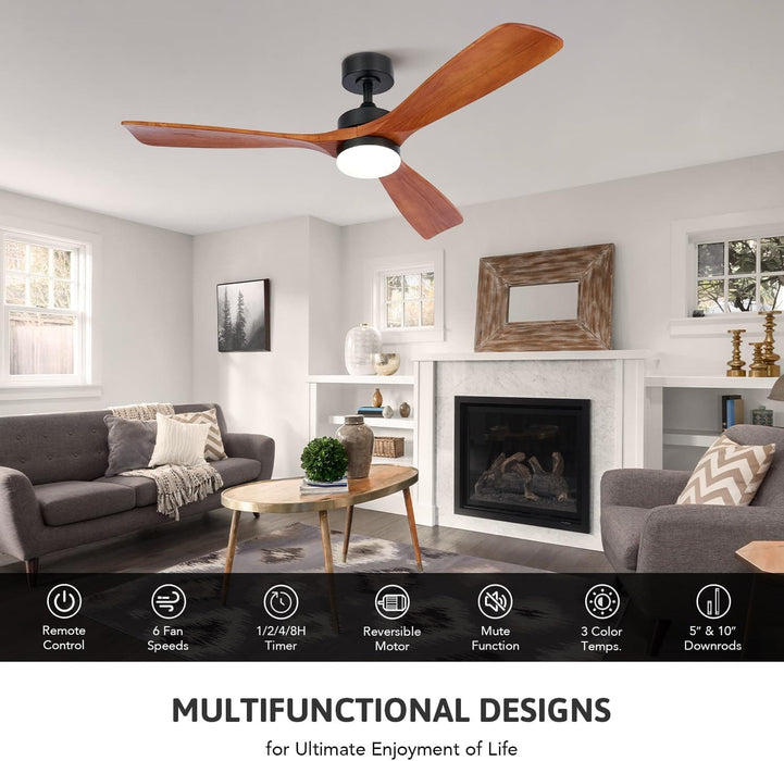 52 in. Ceiling Fan with Remote, Farmhouse Outdoor Ceiling Fan with Light, Reversible Quiet Ceiling Fans, Walnut Wood Ceiling Fan, Outdoor Patio Fans-2-ErisView
