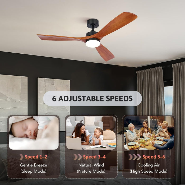 52 in. Ceiling Fan with Remote, Farmhouse Outdoor Ceiling Fan with Light, Reversible Quiet Ceiling Fans, Walnut Wood Ceiling Fan, Outdoor Patio Fans-3-ErisView