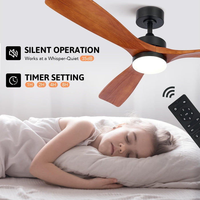 52 in. Ceiling Fan with Remote, Farmhouse Outdoor Ceiling Fan with Light, Reversible Quiet Ceiling Fans, Walnut Wood Ceiling Fan, Outdoor Patio Fans-5-ErisView