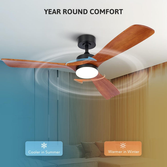 52 in. Ceiling Fan with Remote, Farmhouse Outdoor Ceiling Fan with Light, Reversible Quiet Ceiling Fans, Walnut Wood Ceiling Fan, Outdoor Patio Fans-6-ErisView