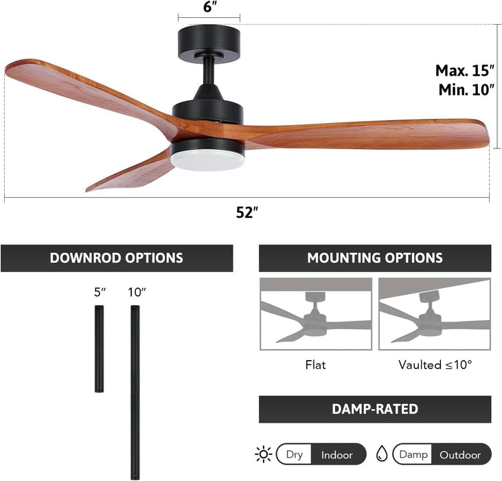 52 in. Ceiling Fan with Remote, Farmhouse Outdoor Ceiling Fan with Light, Reversible Quiet Ceiling Fans, Walnut Wood Ceiling Fan, Outdoor Patio Fans-7-ErisView