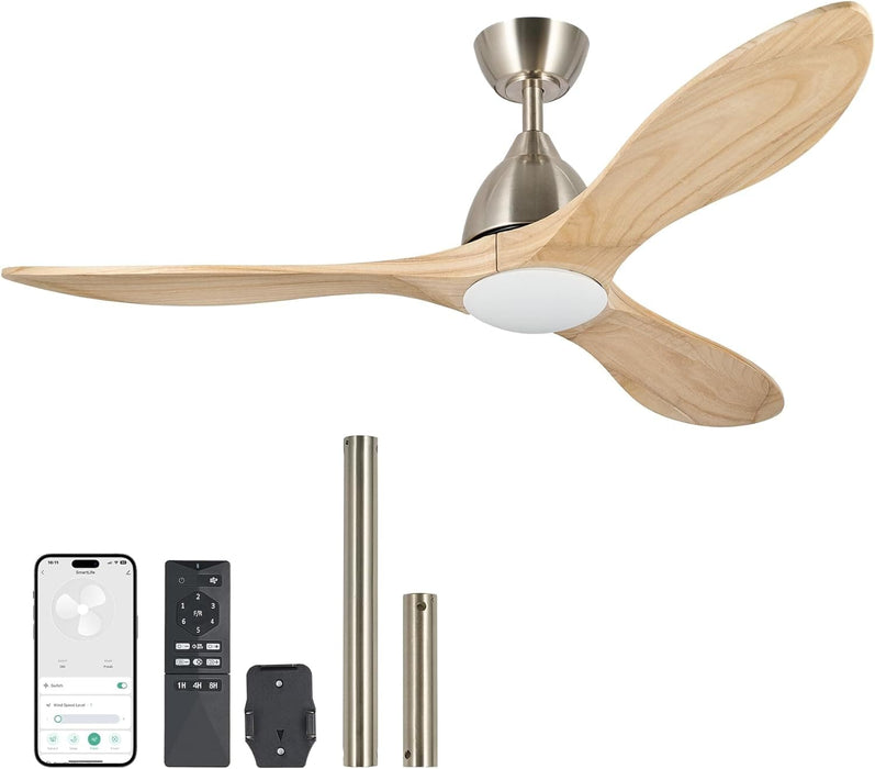 52 in. Ceiling Fan with Remote, Farmhouse Outdoor Ceiling Fan with Light, Reversible Quiet Ceiling Fans, Walnut Wood Ceiling Fan, Outdoor Patio Fans-8-ErisView