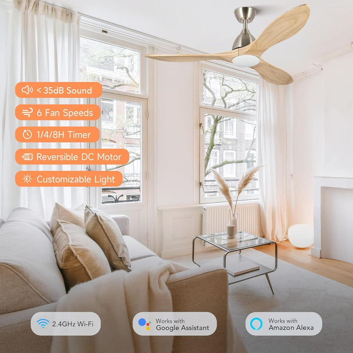 52 in. Ceiling Fan with Remote, Farmhouse Outdoor Ceiling Fan with Light, Reversible Quiet Ceiling Fans, Walnut Wood Ceiling Fan, Outdoor Patio Fans-9-ErisView